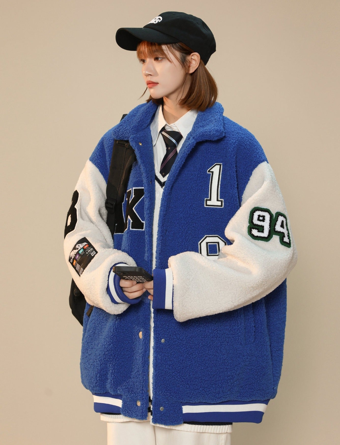 Veste universitaire pour femme en fausse fourrure Année 94