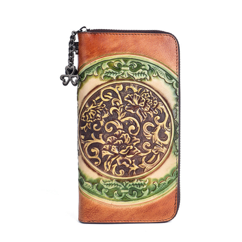 Long Embossed Retro Ethnic-Style Clutch Wallet