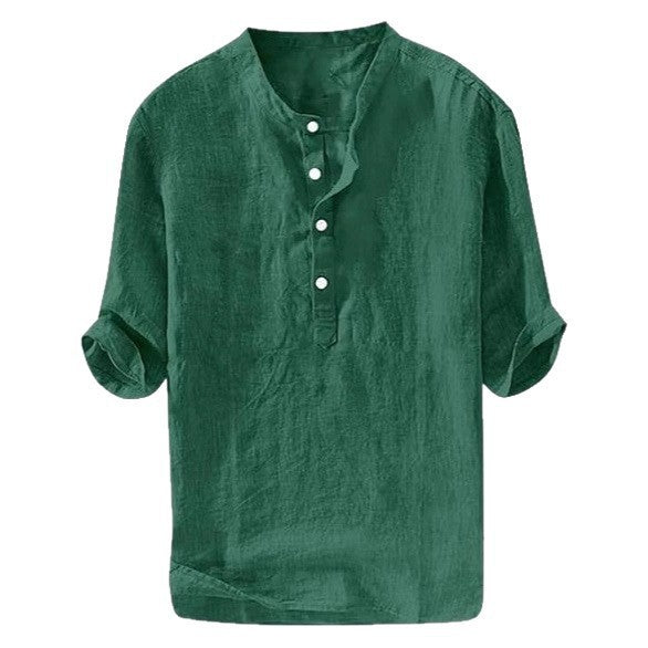 Mens Short-sleeved Loose-fit Linen Shirt