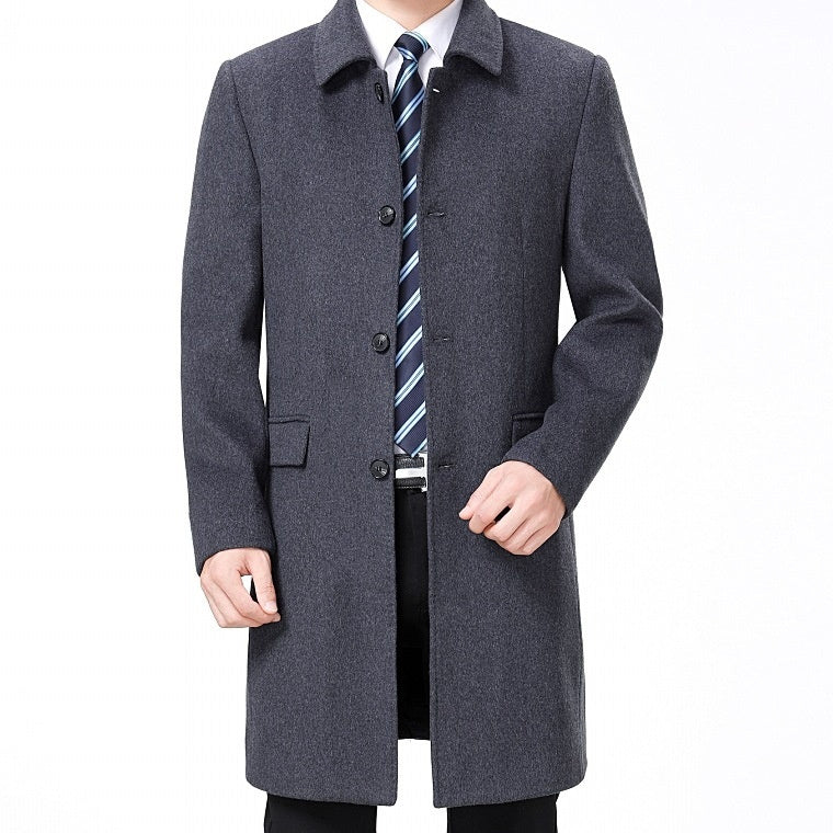 Mens Casual Long Wool Coat