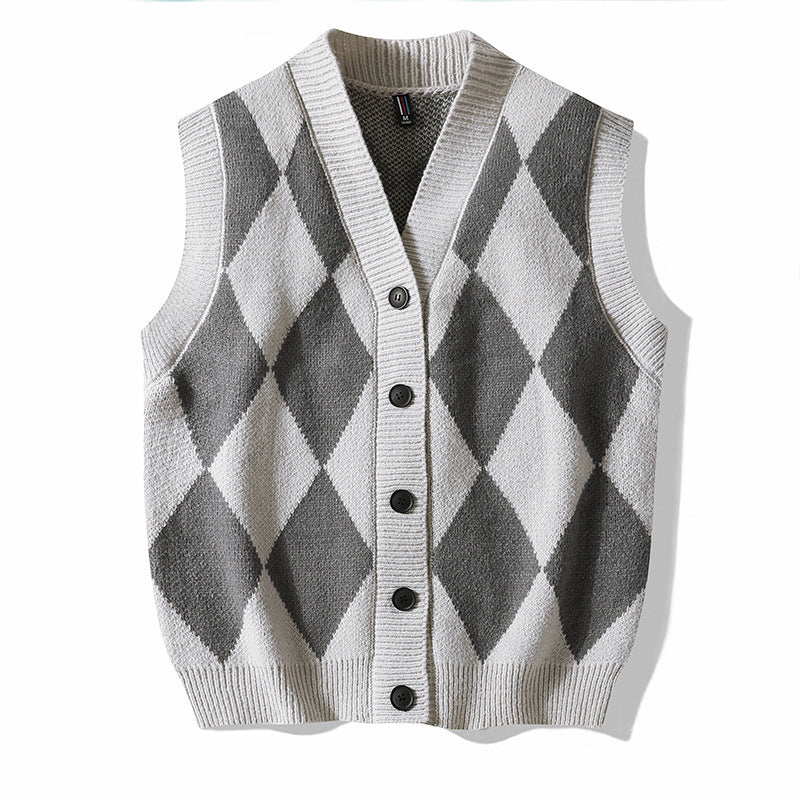Autumn Winter Men's V-neck Woolen Sweater Vest