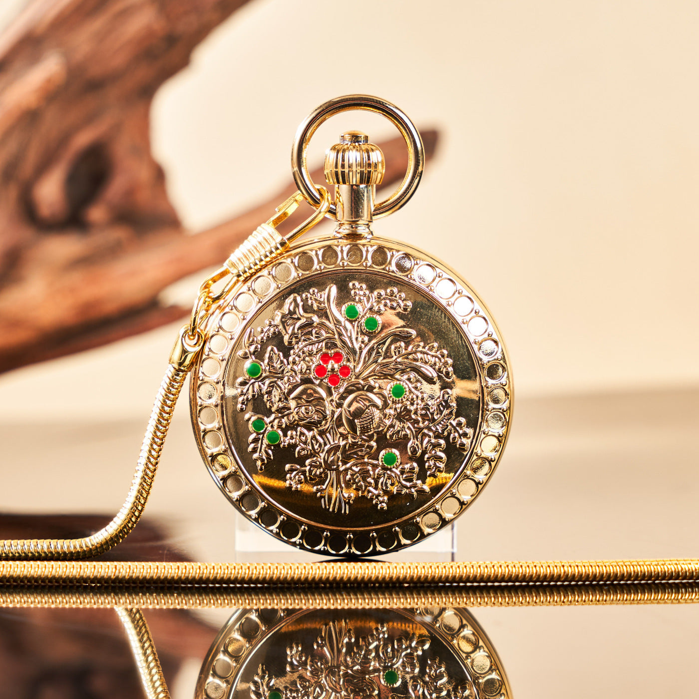 Camellia Automatic Mechanical Pocket Old Shanghai Style Classic Flip-Open Pendant Watch For Ladies