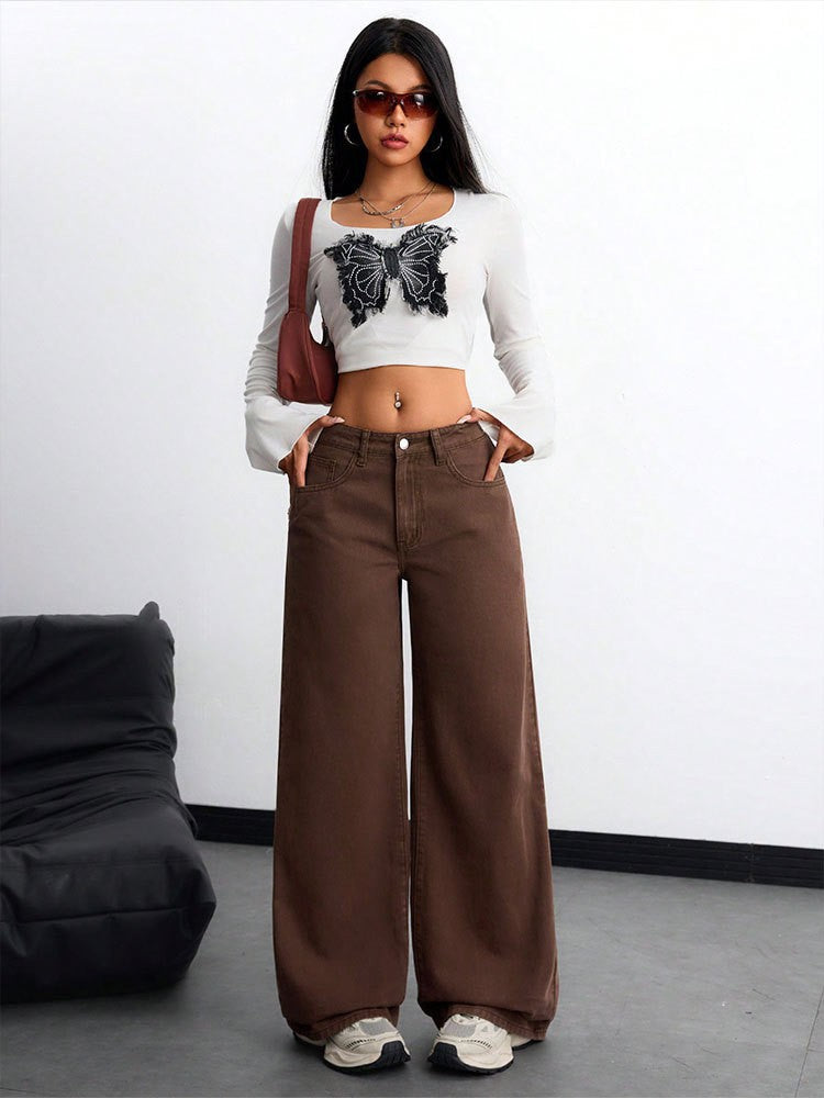 Floor-length Flared Straight-leg Denim Jeans For Women