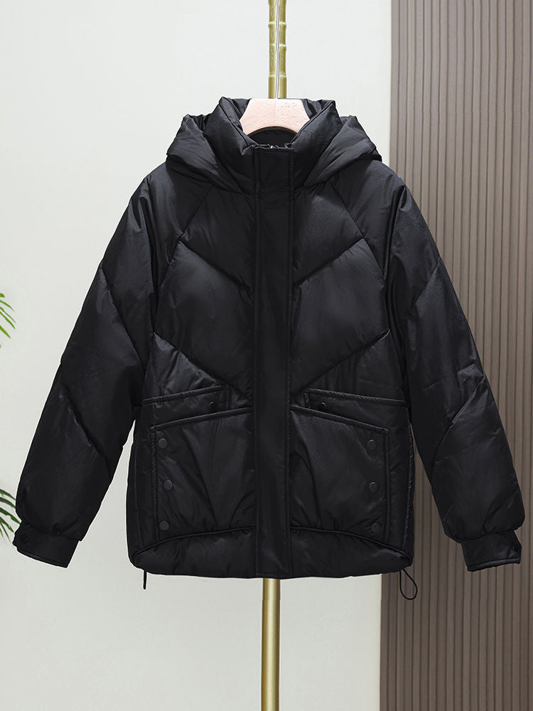 Womens Loose Padded Short Hooded Bread-Style Cotton Jacket