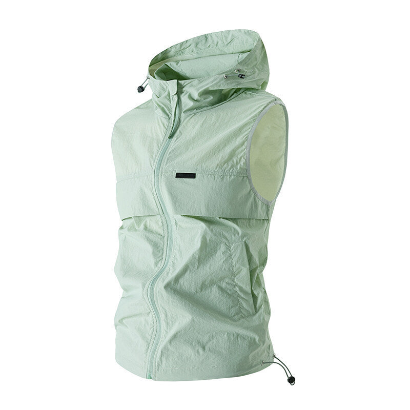 New Mens Sun-protective Jacket Hooded Sleeveless Vest