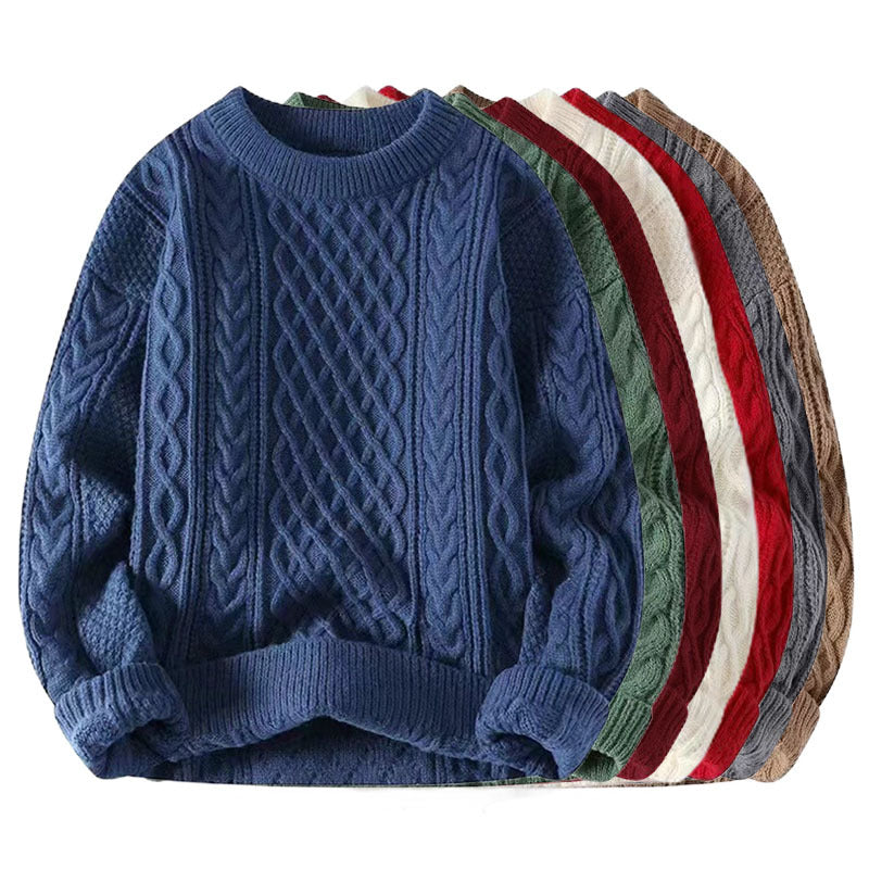 Round-neck High-neck Fleece-lined Solid-color Sweater