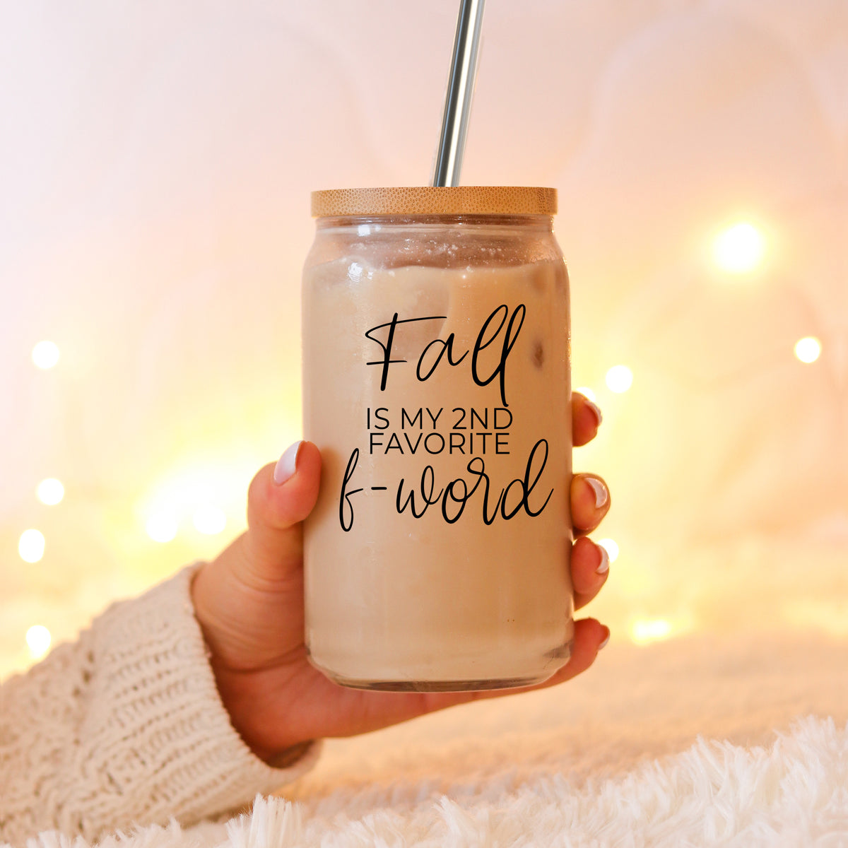 Fall 17oz Glass Tumbler With Bamboo Lid, Stainless Straws And Straw Cleaner
