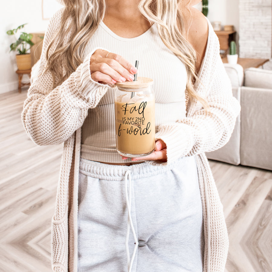 Fall 17oz Glass Tumbler With Bamboo Lid, Stainless Straws And Straw Cleaner