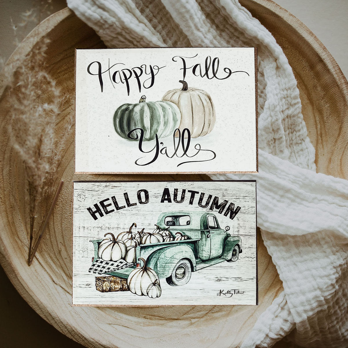 Panneau en bois "Happy Fall Y'all" 6x4 Décoration d'automne style ferme pastel
