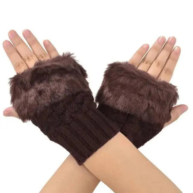 Fashion Fingerless Warm Wool Knitted Classic Fur Half One Size Finger Gloves For Women Cute Soft And Comfortable Trendy Fashion Stretchy Gloves For Women
