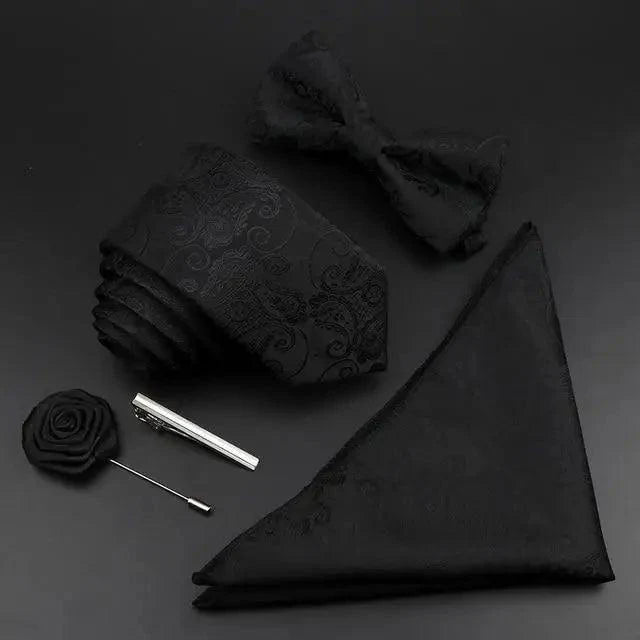 Fashion Red Business Necktie Matching Bowtie Flower Vintage Design Set For Men Self-Tie Bow Tie And Pocket Square Classic Business Tuxedo Wedding Bowties Handkerchief Set Men Necktie And Pocket Square Set