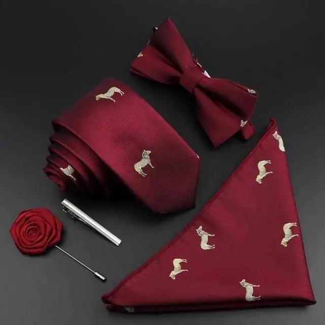 Fashion Red Business Necktie Matching Bowtie Flower Vintage Design Set For Men Self-Tie Bow Tie And Pocket Square Classic Business Tuxedo Wedding Bowties Handkerchief Set Men Necktie And Pocket Square Set