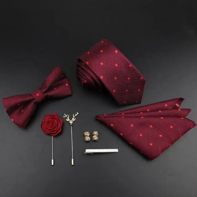 Fashion Red Business Necktie Matching Bowtie Flower Vintage Design Set For Men Self-Tie Bow Tie And Pocket Square Classic Business Tuxedo Wedding Bowties Handkerchief Set Men Necktie And Pocket Square Set