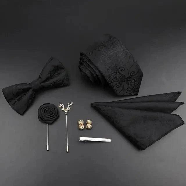 Fashion Red Business Necktie Matching Bowtie Flower Vintage Design Set For Men Self-Tie Bow Tie And Pocket Square Classic Business Tuxedo Wedding Bowties Handkerchief Set Men Necktie And Pocket Square Set
