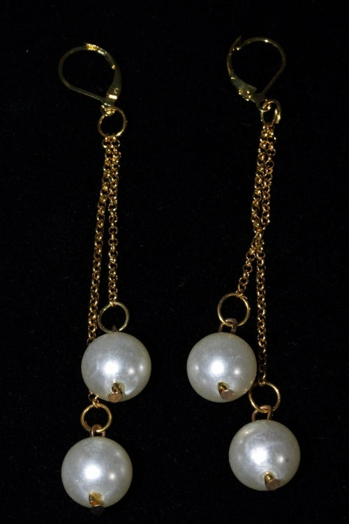 Faux Pearl Dangle Earrings Long Silver Chain Bridal