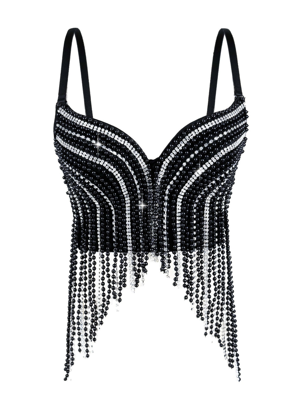 Cross-Border New Pearl Diamond Chain Tassel Suspender Top European And American Summer Sexy Pure Desire Outer Wear Stage Fishbone Bra