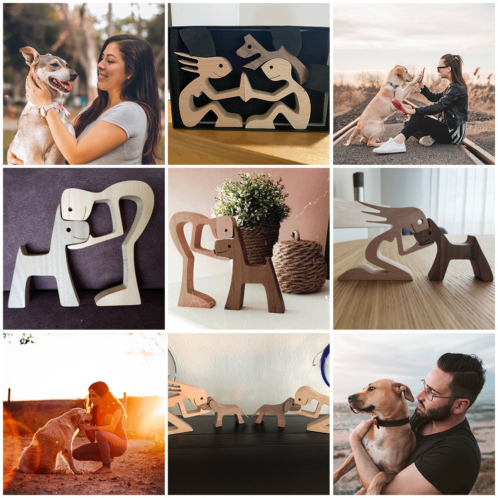 DIY Wooden Dog Figurine Sculpture Home Decor