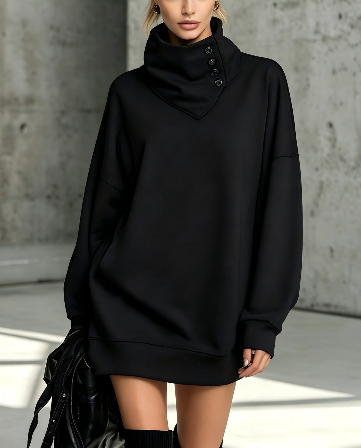 Vintage Loose-Fit Button-Down Mid-Length Womens Sweatshirt