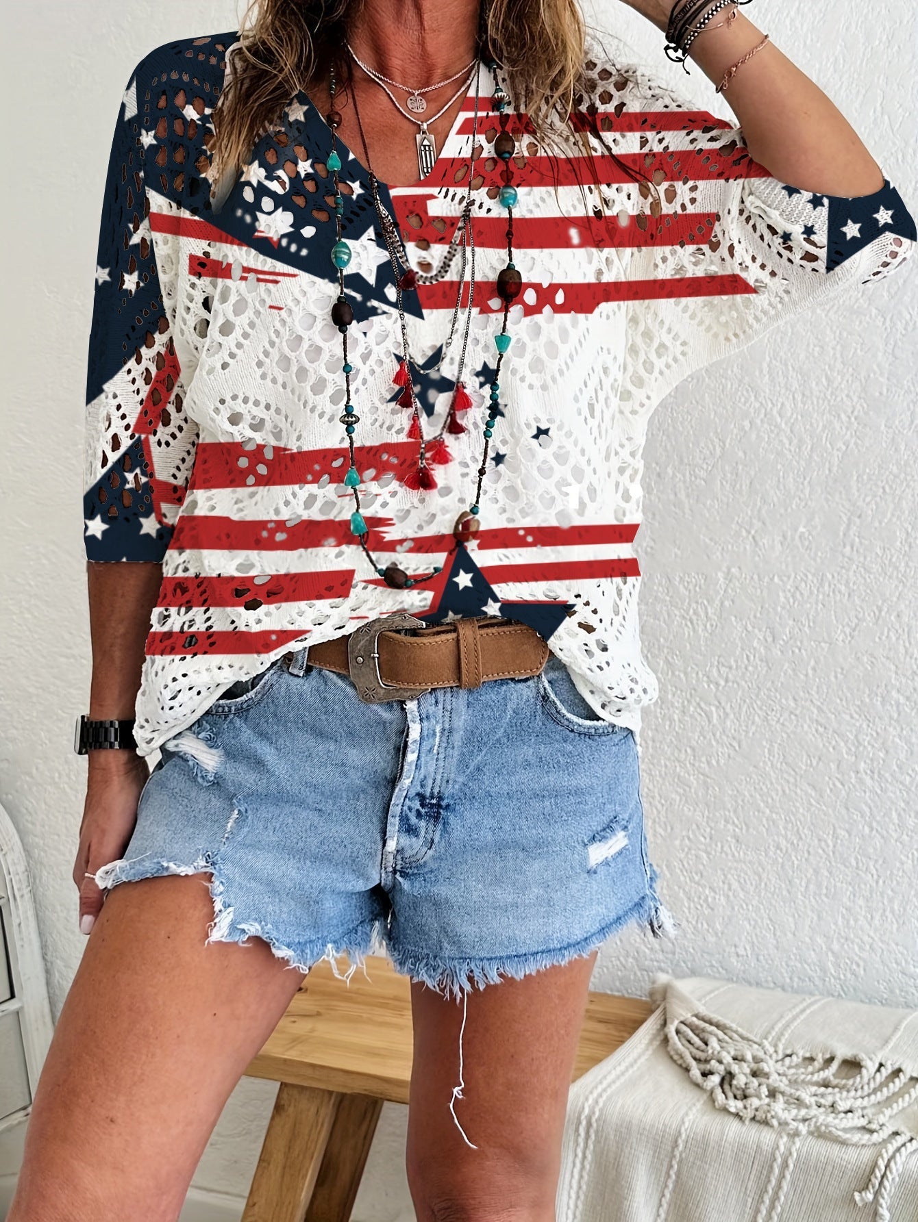Women's Batwing-Sleeve Sweater – Hollowed-Out 3D Knitted Print Relaxed Fit