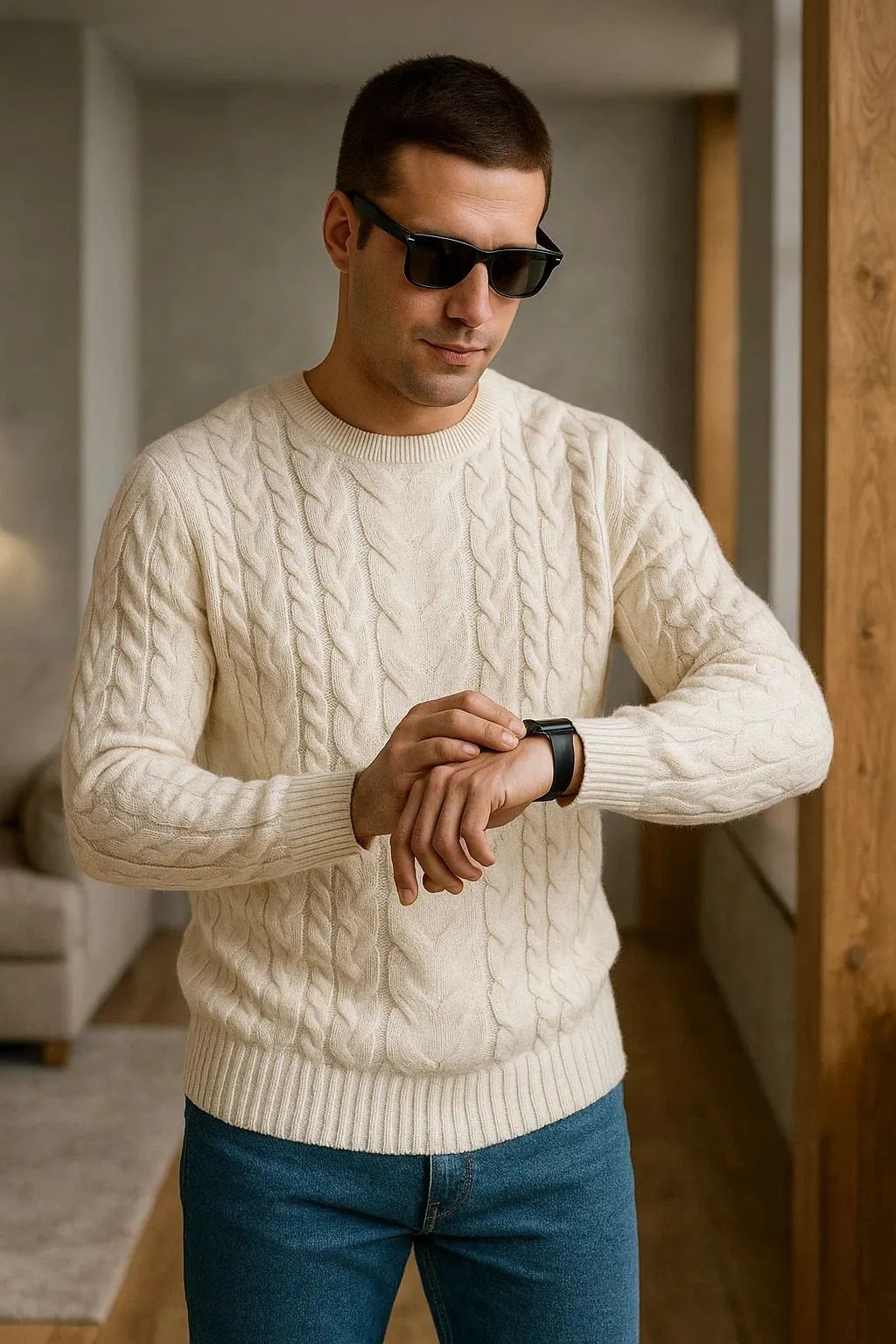 Mens Turtleneck Cable-Knit Sweater In Plus Sizes