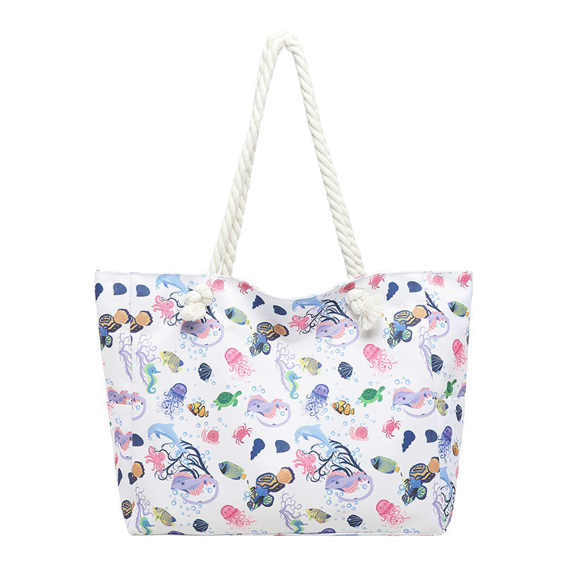Womens Large-Capacity Striped Beach Tote Bag