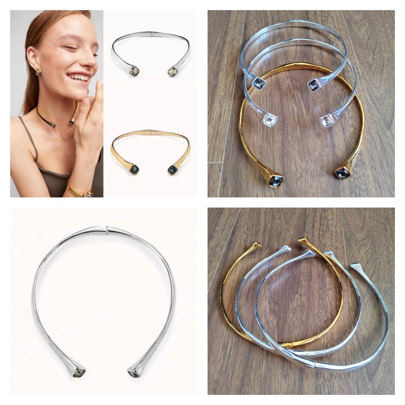 Personalized Geometric Square Womens Niche Design Chic Crystal Choker