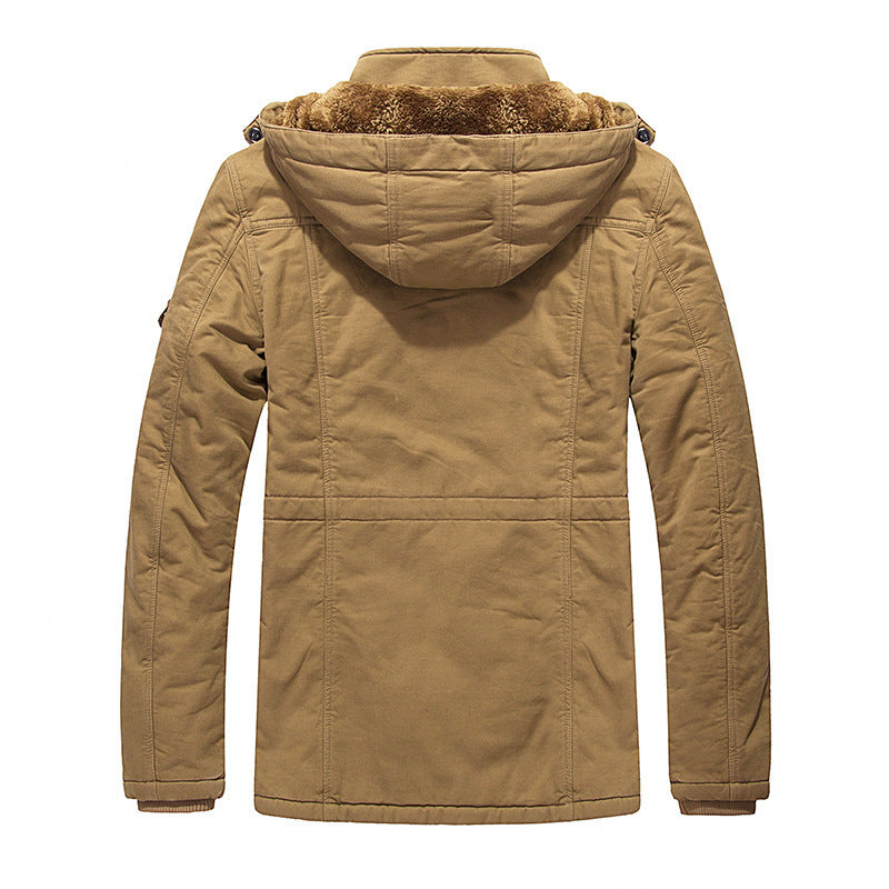 Men's Fleece Padded Jacket Mid-length Hooded Jacket