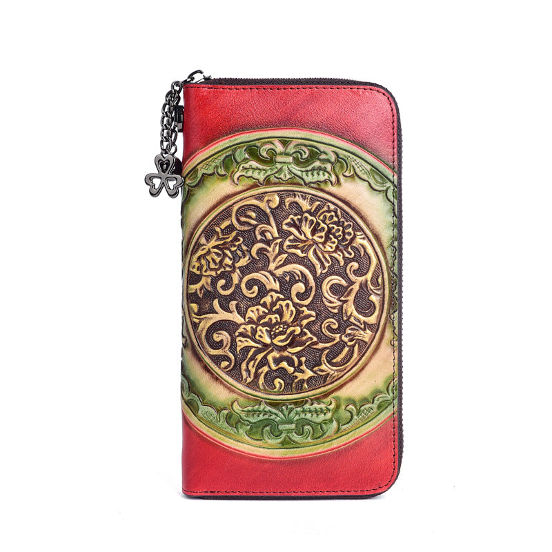 Long Embossed Retro Ethnic-Style Clutch Wallet