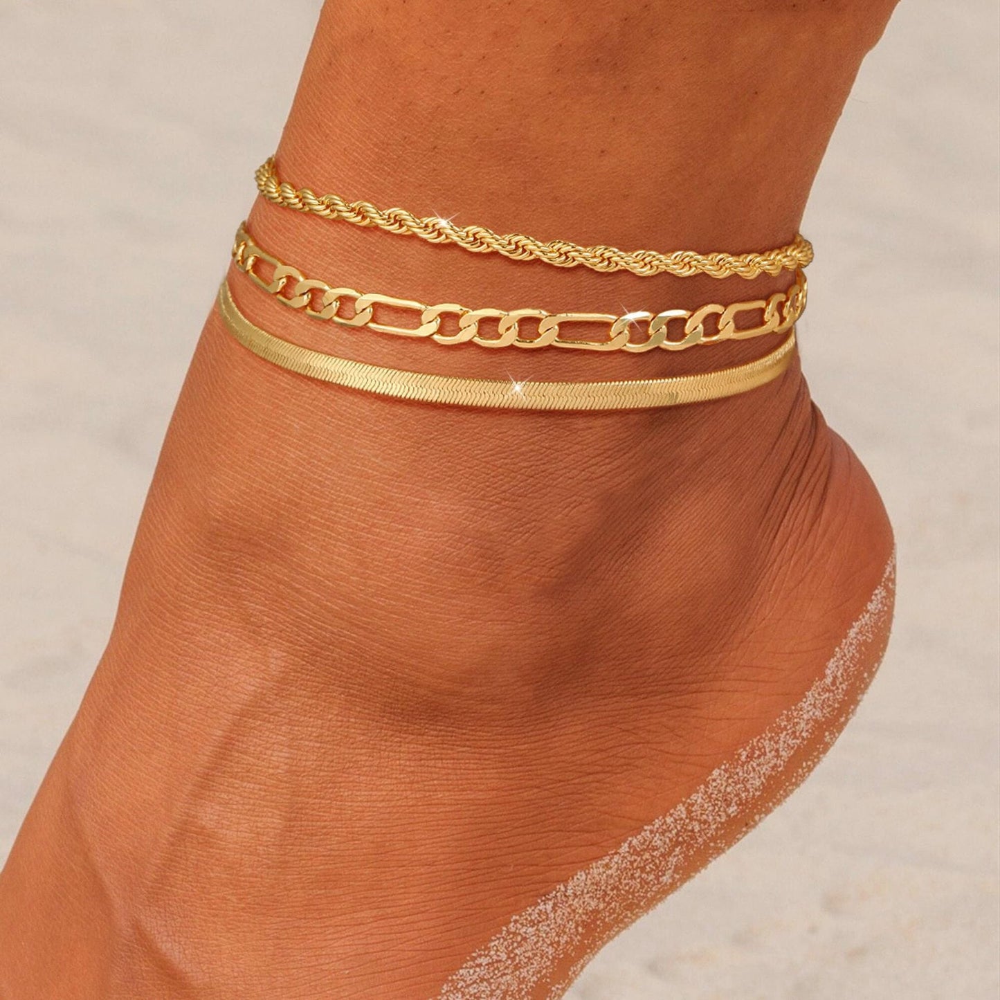 Retro Metal Versatile 3-piece Ankle Chain Set