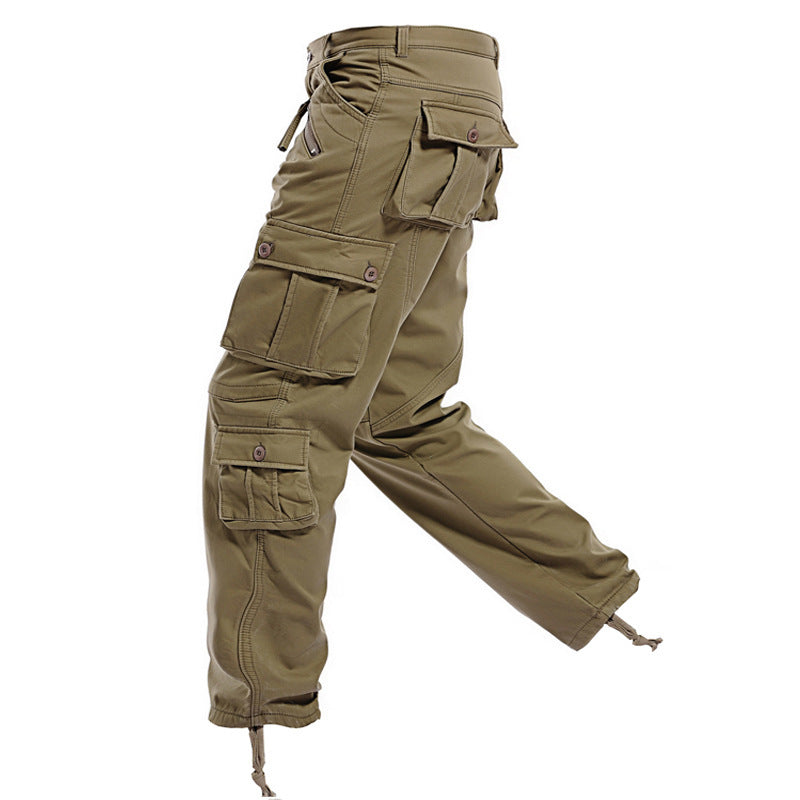 Mens Fleece-Lined Thickened Plus-Size Warm Loose-Fit Work Trousers