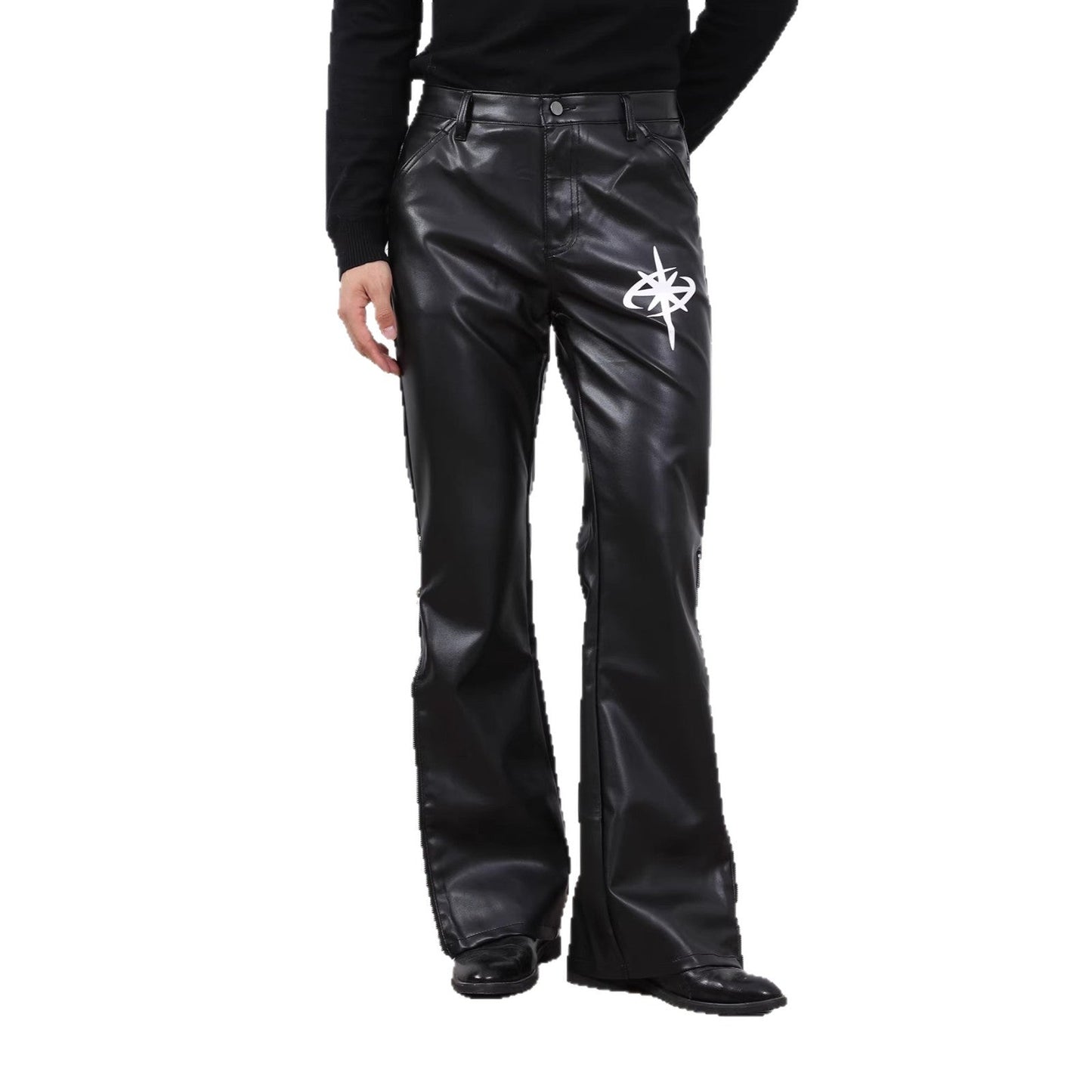 Men's Loose Casual Faux Leather Wide-Leg Pants
