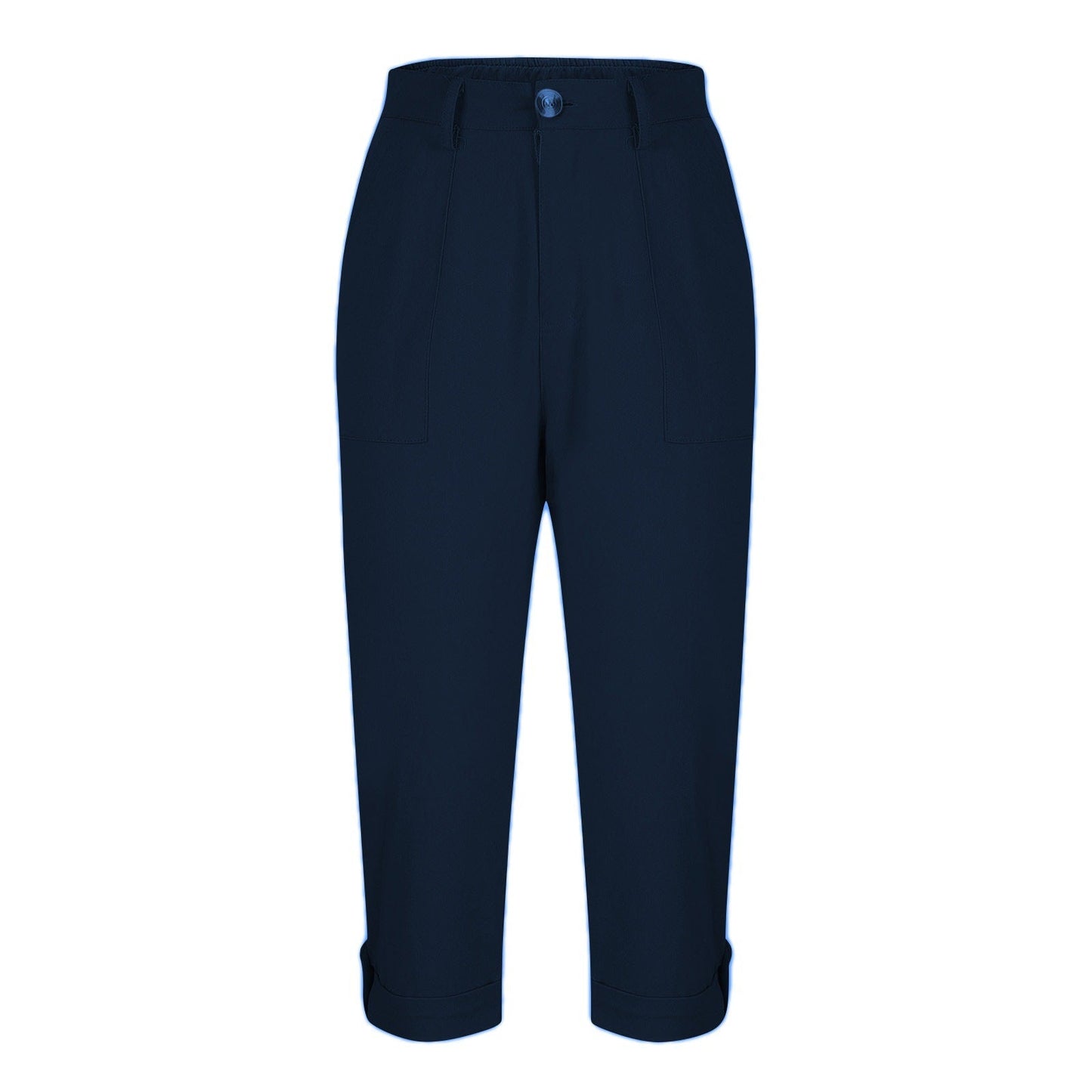 Womens Solid-color Buttoned Roll-up Capri Pants