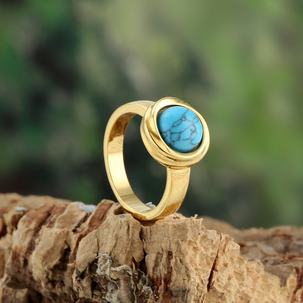 Titanium Steel Cats-eye Stone Womens Ring