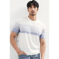 Summer New Light Mature Short Sleeve Knitted Sweater Men Gradient Color Block Stripe
