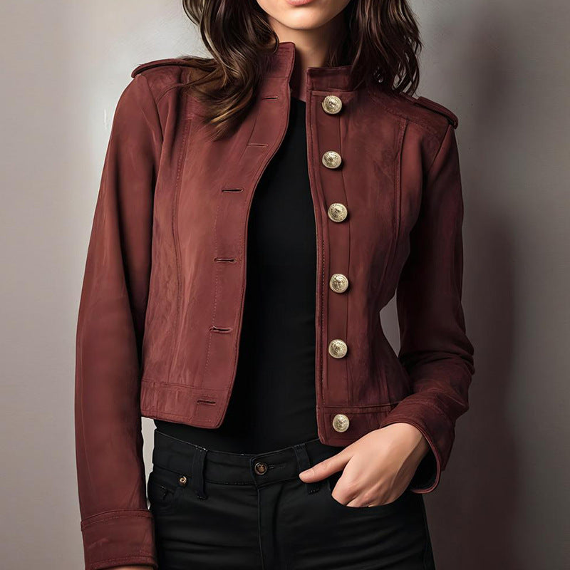 Women's Fashion Retro Long Sleeve Short Suede Jacket