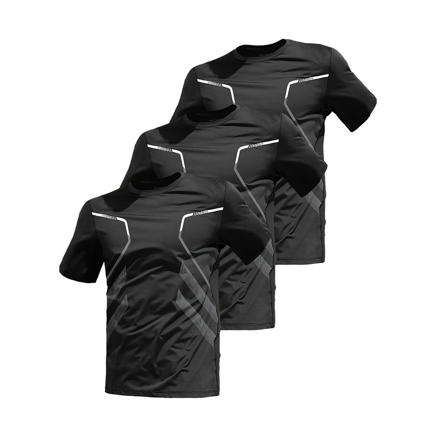 Mens Three-Piece Ice-Silk Quick-Drying Sports Short-Sleeve Top Set