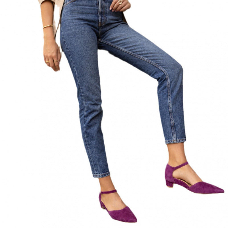 Low Heel Pointed-toe 40-43 Suede Buckle Casual Pumps Women