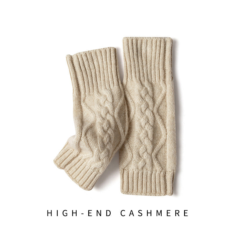 Solid Color Knitted Cashmere Fingerless Gloves