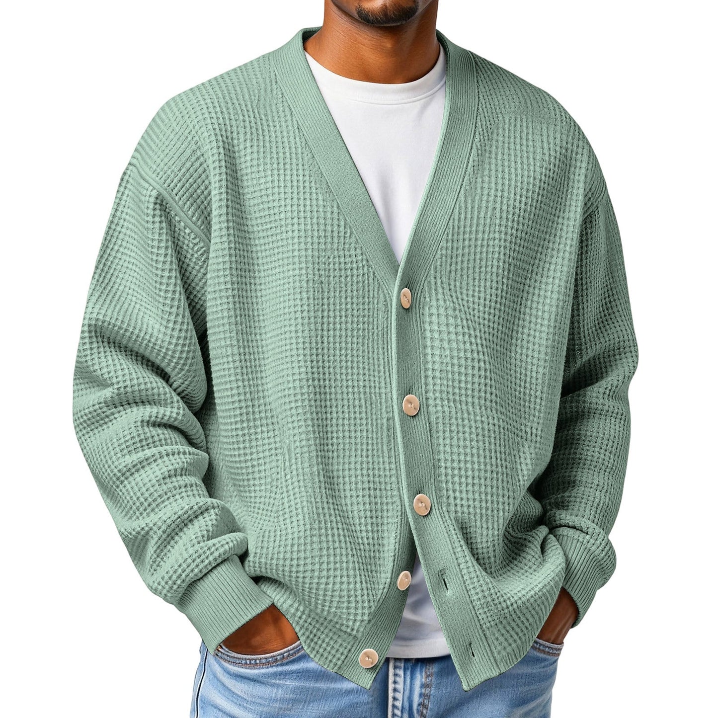 Mens Casual Loose-fit Long-sleeve Knitted Cardigan