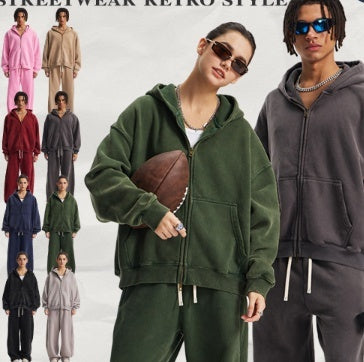Men's Washed Sports And Leisure Hooded Zipper Jacket