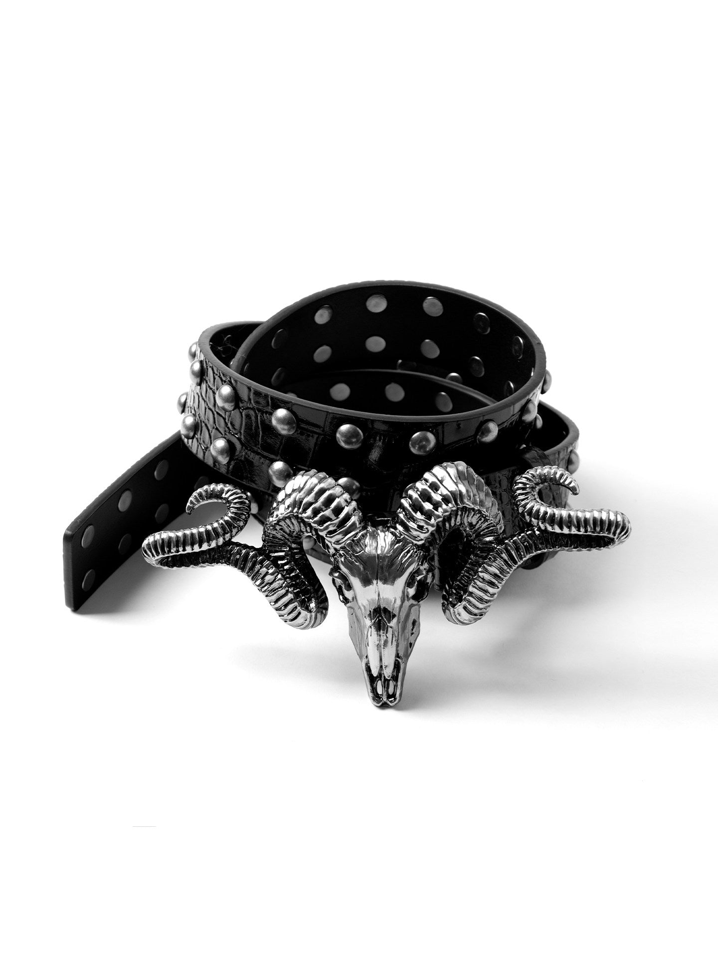 Distressed Skull And Sheep-head Belt Made From Full-grain Cowhide