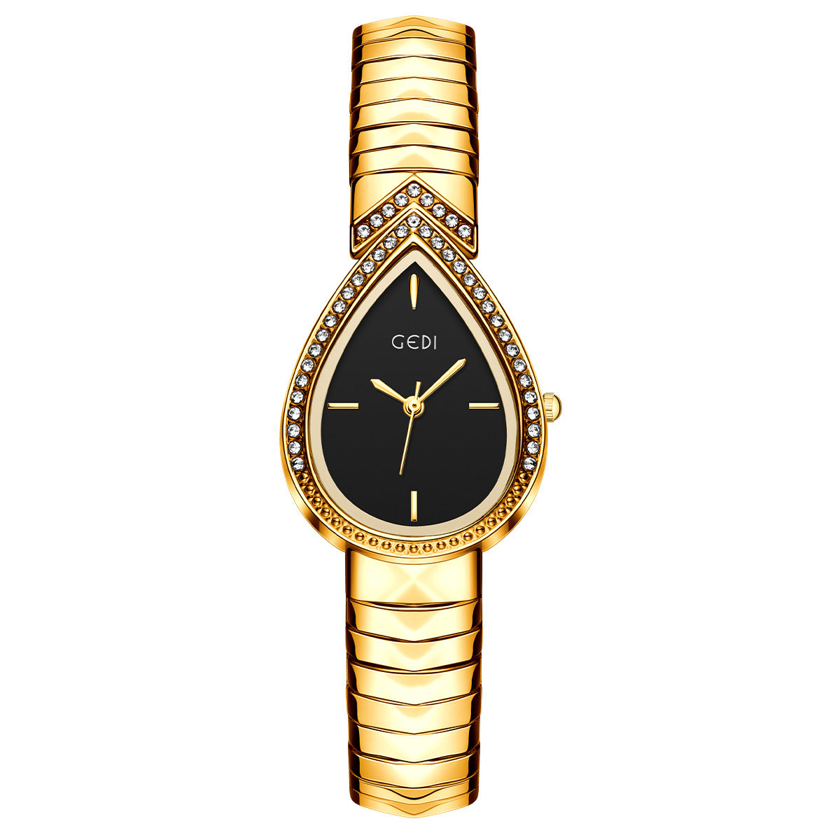 Exquisite Diamond Encrusted Snake Head Water Drop Design Womens Quartz Watch