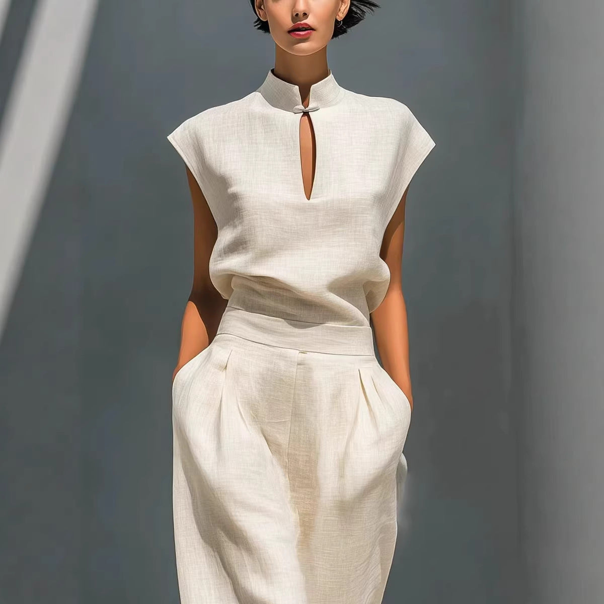 Women's Chinese-Style Satin Short-Sleeve Top & Pants Set