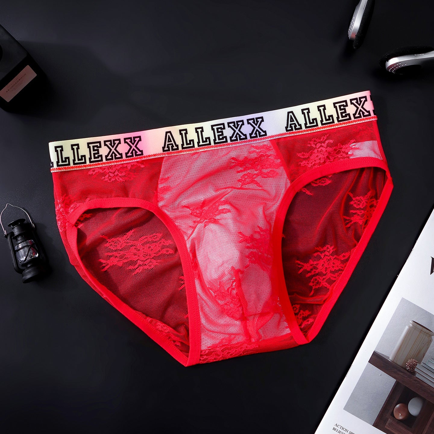 Color-Block Vibrant-Alphabet Mens Ultra-Thin Underwear