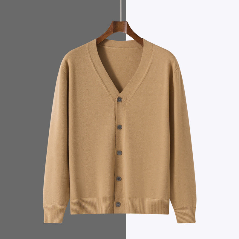 V-neck Knitted Cardigan Coat Men's Andy Velvet Long Sleeve