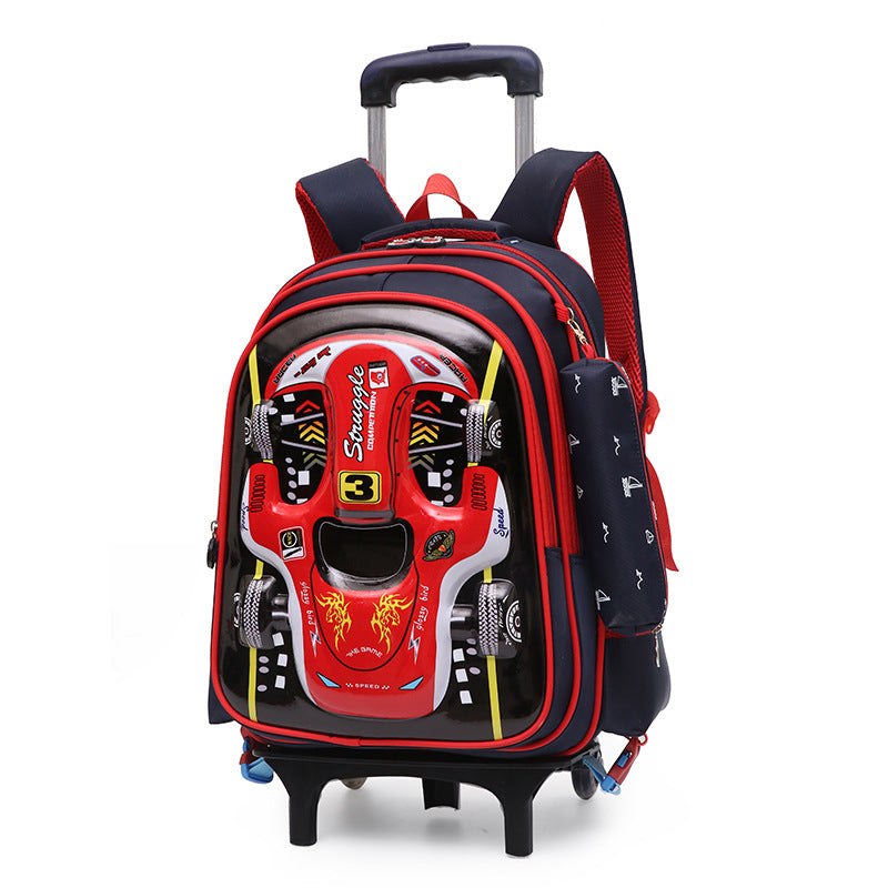 Trolley Primary School Waterproof 3D Car Detachable Burden Reduction Children Backpack