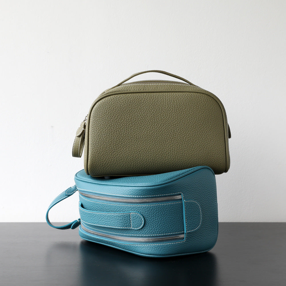 New Arrival Genuine Leather Portable Travel Toiletry Bag, Womens Cosmetic Case