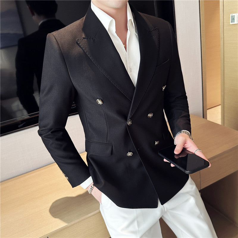 Mens White Casual Double-breasted Jacket