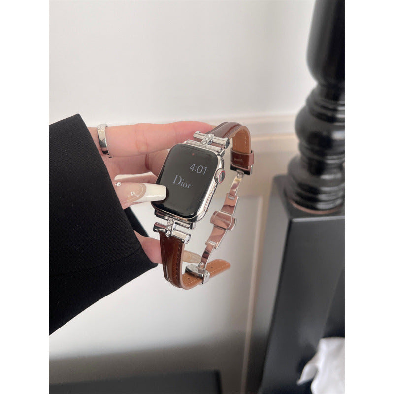 Diamond-embellished Leather Watch Strap