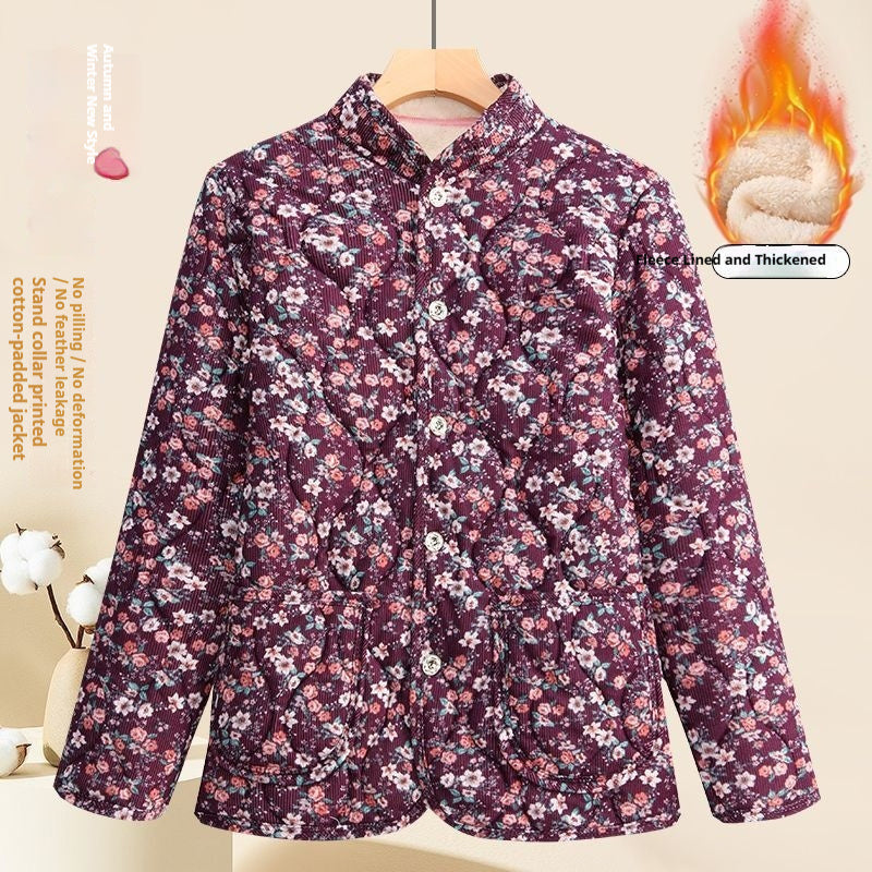 Moms Fashionable Floral Warm Padded Cotton Jacket